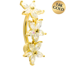 Load image into Gallery viewer, 16G Solid 14K Yellow Gold Top Mount Cubic Zirconia Lily Drop Belly Ring