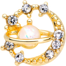 Load image into Gallery viewer, 16G 1/4 Clear Gem Gold Tone Saturn Moon Cartilage Tragus Earring