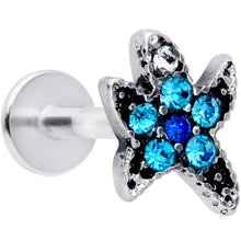 Load image into Gallery viewer, 16G 5/16 Aqua Blue Gem Starfish Labret Monroe Tragus