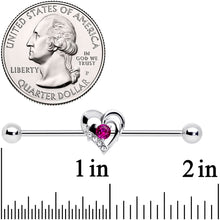 将图片加载到图库查看器,14G Clear Pink Gem Heart Valentines Day Industrial Barbell 38mm