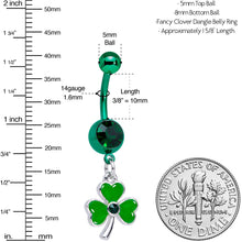 Load image into Gallery viewer, Green Gem Green PVD Shamrock St Patricks Day Dangle Belly Ring