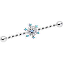 Load image into Gallery viewer, 14G Aqua Gem Snowflake Christmas Industrial Barbell 38mm