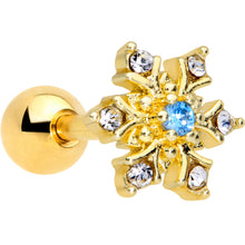 将图片加载到图库查看器,16G 1/4 Blue CZ Gold Tone Snowflake Christmas Cartilage Tragus