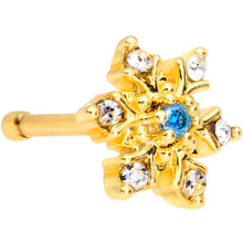 Load image into Gallery viewer, 20G 1/4 Blue CZ Gold Tone Snowflake Christmas Nose Bone