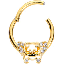 将图片加载到图库查看器,16G 3/8 Clear Gem Gold Tone Flying Pigs Hinged Segment Ring