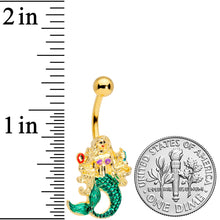 将图片加载到图库查看器,Gold Tone Green Mermaid Belly Ring