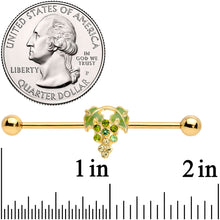 Load image into Gallery viewer, 14G Green Gem Gold Tone Bunch of Grapes Industrial Barbell 38mm