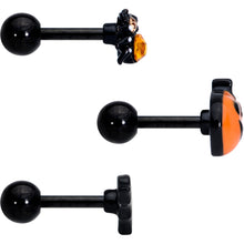 Load image into Gallery viewer, 16G 1/4 Orange Gem Halloween Bat Cartilage Tragus Set of 3
