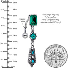 将图片加载到图库查看器,Green Clear Gem Art Deco Geometric Top Mount Dangle Belly Ring