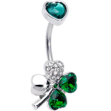 将图片加载到图库查看器,Green Clear Gem Heart Shamrock St Patricks Double Mount Belly Ring