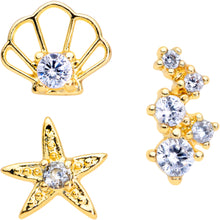 Load image into Gallery viewer, 16G 5/16 Clear CZ Gem Gold Tone Nautical Labret Tragus Set of 3