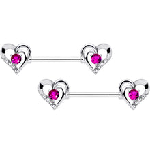 Load image into Gallery viewer, 14G 9/16 Pink Gem Heart Valetines Day Barbell Nipple Ring Set