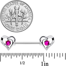 Load image into Gallery viewer, 14G 9/16 Pink Gem Heart Valetines Day Barbell Nipple Ring Set