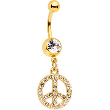 将图片加载到图库查看器,Clear Gem Gold Tone Peace Sign Dangle Belly Ring