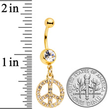 将图片加载到图库查看器,Clear Gem Gold Tone Peace Sign Dangle Belly Ring