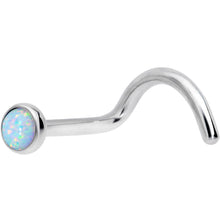 Load image into Gallery viewer, 18G 7mm White 3mm Synthetic Opal Titanium Left Nose Ring Screw