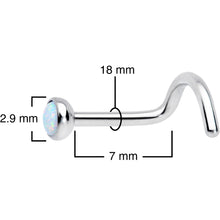 Load image into Gallery viewer, 18G 7mm White 3mm Synthetic Opal Titanium Left Nose Ring Screw