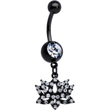 将图片加载到图库查看器,Clear CZ Gem Black Lotus Flower Dangle Belly Ring