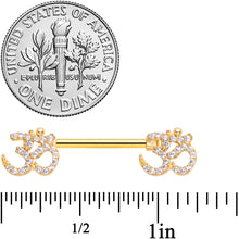 Load image into Gallery viewer, 14G 9/16 Clear CZ Gem Gold Hue Amazing Om Barbell Nipple Ring Set
