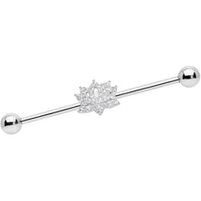 将图片加载到图库查看器,14G Clear CZ Gem Lotus Flower Industrial Barbell 38mm
