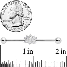 将图片加载到图库查看器,14G Clear CZ Gem Lotus Flower Industrial Barbell 38mm