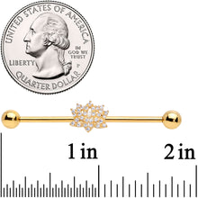 Load image into Gallery viewer, 14G Clear CZ Gem Gold Tone Lotus Flower Industrial Barbell 38mm