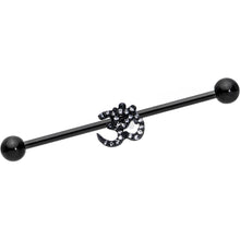 Load image into Gallery viewer, 14G Clear CZ Gem Black Amazing Om Industrial Barbell 38mm
