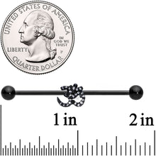 Load image into Gallery viewer, 14G Clear CZ Gem Black Amazing Om Industrial Barbell 38mm