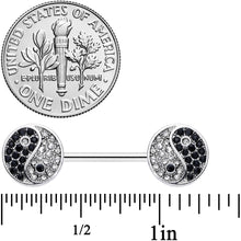 Load image into Gallery viewer, 14G 9/16 Clear Black Gem Yin Yang Barbell Nipple Ring Set