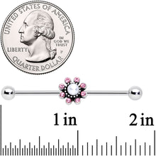 Load image into Gallery viewer, 14G Pink Gem Pearlescent Flower Industrial Barbell 38mm