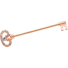 Load image into Gallery viewer, 14G Clear CZ Gem Rose Gold Hue Love Key Industrial Barbell 38mm