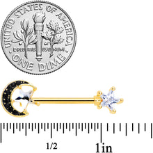 Load image into Gallery viewer, 14G 5/8 Clear CZ Gem Gold Tone Black Moon Barbell Nipple Ring Set