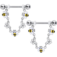 Load image into Gallery viewer, 14G 5/8 Little Bees Flowers Dangle Barbell Nipple Ring Set