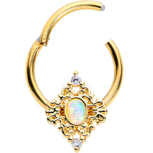 Load image into Gallery viewer, 16G 3/8 White Synthetic Opal Gold Tone Oval Hinged Segment Ring