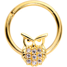 Load image into Gallery viewer, 16G 3/8 Clear CZ Gem Gold Tone Opulent Owl Hinged Segment Ring