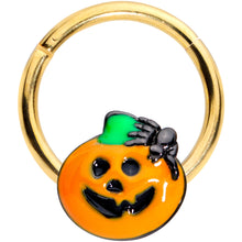 将图片加载到图库查看器,16G 3/8 Gold Tone Spider Pumpkin Halloween Hinged Segment Ring