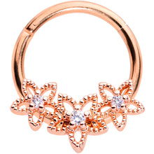 Load image into Gallery viewer, 16G 3/8 Clear CZ Gem Rose Gold Tone Floral Hinged Segment Ring