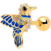 Load image into Gallery viewer, 16G 1/4 Clear Gem Gold Tone Blue Bird Cartilage Tragus