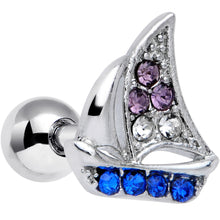 Load image into Gallery viewer, 16G 1/4 Blue Purple Gem Sailboat Cartilage Tragus