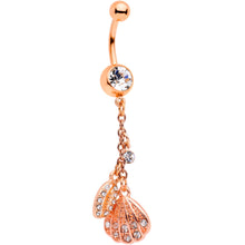 Load image into Gallery viewer, Clear Gem Rose Gold Tone Nautical Shell Dangle Belly Ring