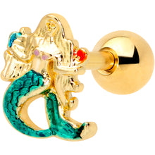 Load image into Gallery viewer, 16G 1/4 Gold Tone Green Mermaid Cartilage Tragus Earring