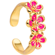 Load image into Gallery viewer, Gold Tone Powerfully Pink Flower Trio Toe Ring