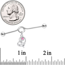 将图片加载到图库查看器,14G Pink Gem Blossoming Heart Flower Dangle Project Bar 38mm