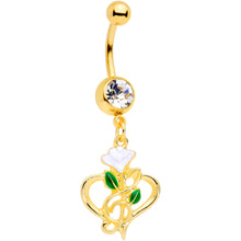 Load image into Gallery viewer, Clear Gem Gold Tone Heart Music Valentines Day Dangle Belly Ring