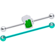 Load image into Gallery viewer, 14G Green Beer St Patricks Day Industrial Barbell Set of 2 38mm