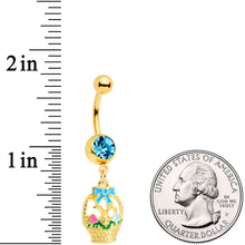 将图片加载到图库查看器,Aqua Gem Gold Tone Easter Basket Dangle Belly Ring