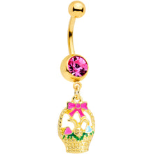 Load image into Gallery viewer, Pink Gem Gold Tone Easter Basket Dangle Belly Ring