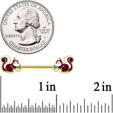 将图片加载到图库查看器,14G 9/16 Gold Tone Snacking Squirrel Barbell Nipple Ring Set