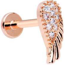 Load image into Gallery viewer, 16G 5/16 Clear CZ Gem Rose Gold Tone Internal Thread Wing Labret