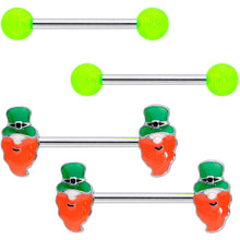 Load image into Gallery viewer, 14G 9/16 Green Leprechaun St Patricks Day Nipple Ring Set of 4